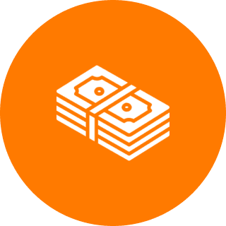 Cash bundle symbol in orange circle
